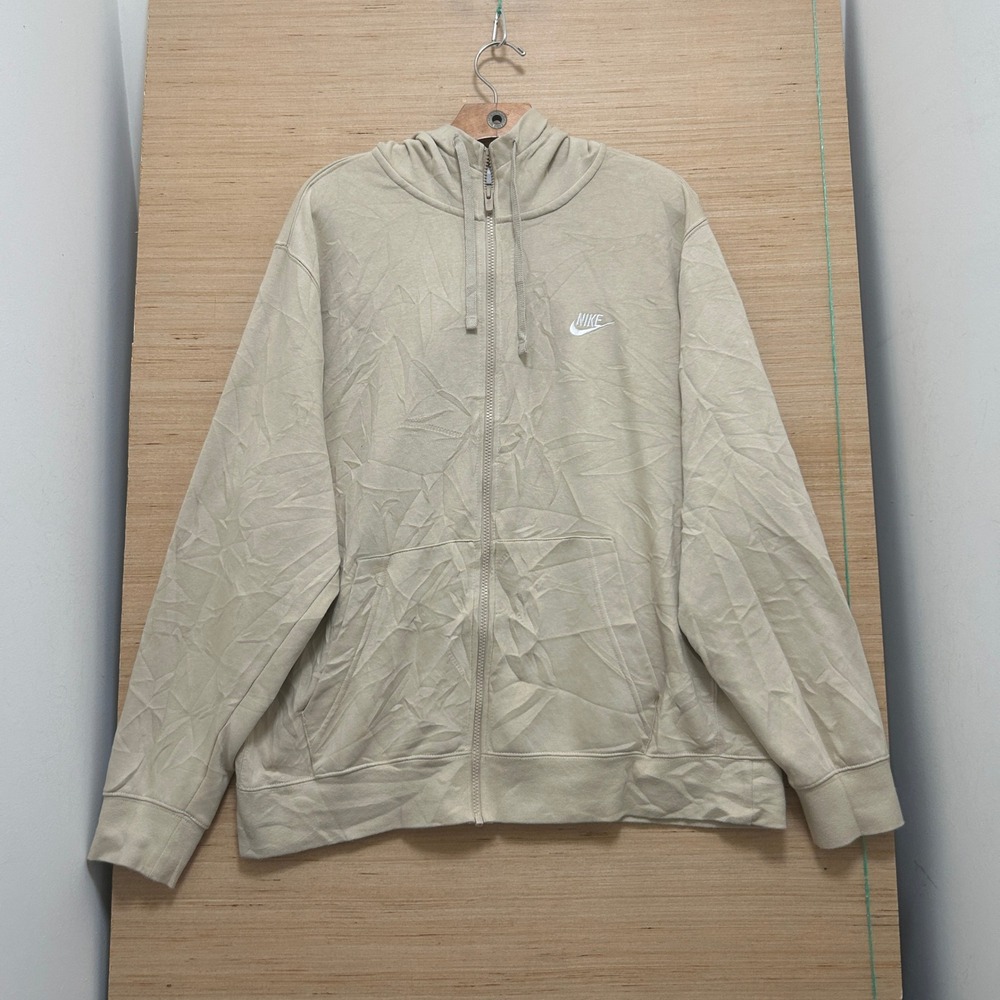 Nike Mens Sportswear Club Fleece Full Zip Hoodie Khaki Beige XL 5504